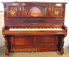 Waldberg Upright Piano with a Rosewood Case. Cabinet Features Inlaid Panels in an Art Nouveau Design Waldberg upright piano