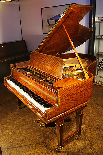 A 1906, antique, Steinway model O grand piano for sale with an inlaid satinwood case. Delicately inaid with boxwood stringing and crossbanding. Price 45,000GBP. Price includes: First tuning free | Free matching, adjustable piano stool | Free delivery to a ground floor residence within mainland UK Steinway Model O Grand Piano For Sale