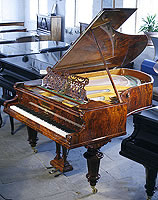 Antique, 1888, Bechstein Model V Grand Piano For Sale with an Exquisite, Burr Walnut Case Bechstein Model V Grand Piano For Sale