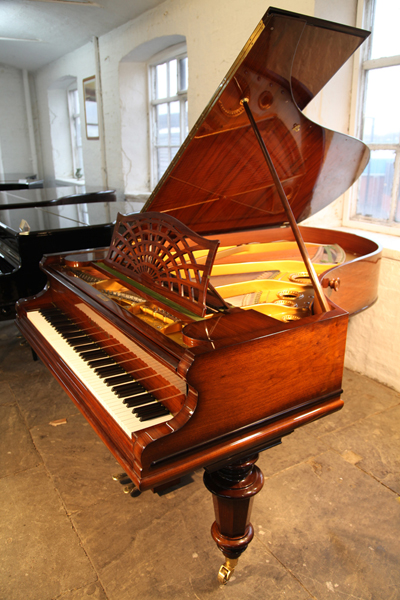 A restored, 1908, Bechstein Model B Grand Piano For Sale with a Rosewood Case, Cut Out Music Desk in a Sunset Design and Turned Legs