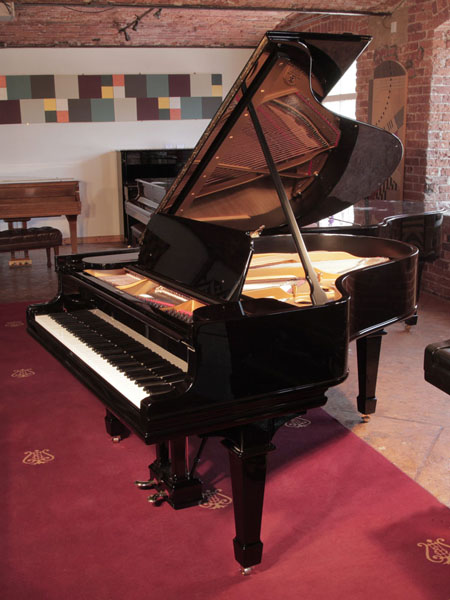 Rebuilt, 1905, Steinway Model O grand piano for sale with a black case and spade legs.  Piano has been rebuilt in Germany by Steinway Academy trained technicians using 100% Steinway parts 
