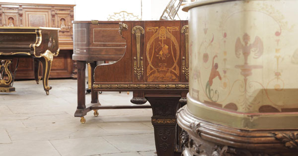 The Golden Age of Pianos Exhibition. A curated collection of unique, art cased pianos on display at Besbrode Pianos Leeds. Around the turn of the twentieth century the wealthy commissioned bespoke, art cased pianos as visible status symbols to stand as centrepieces in a room. The breathtaking craftsmanship illustrated by these pianos reflect a climactic time in European piano making.