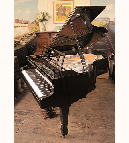 Brand new, Feurich Model 178 Professional grand piano with a black case, gun metal frame and chrome fittings. Piano has an eighty-eight note keyboard and a three-pedal piano lyre. 
