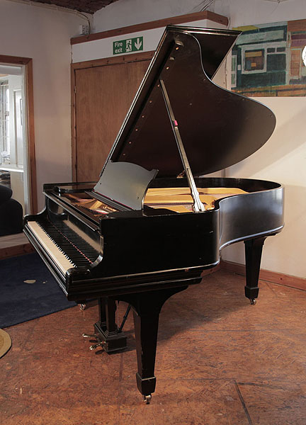 A 1902, Steinway Model O grand piano with a black case and spade legs. Piano restored in 2005 at Steinway London. Piano has an eighty-eight note keyboard and a two-pedal lyre 