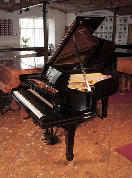 Rebuilt, 1910, Steinway Model O grand piano for sale with a black case and spade legs. Piano has been rebuilt in Germany by Steinway Academy trained technicians using 100% Steinway parts 