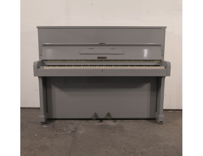 A 1953, Broadwood upright piano with a grey gloss cabinet and brass fittings  Price includes:  12 month warranty and Free delivery to a ground floor residence within mainland UK A 1953, Broadwood upright piano with a grey gloss cabinet and brass fittings