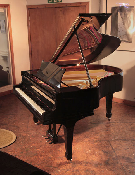 Rebuilt, 1929,  Steinway Model M Grand piano for sale with a black gloss case. Piano has an eighty-eight note keyboard and a two-pedal lyre 