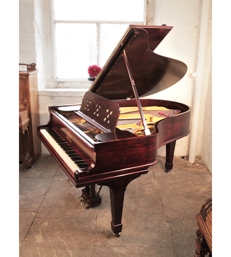 Bespoke 1903, Steinway Model O grand piano for sale with a polished, rosewood case and spade legs.  Music desk has been custom-made featuring heart cut-outs. Piano has an eighty-eight note keyboard and a two-pedal lyre. 