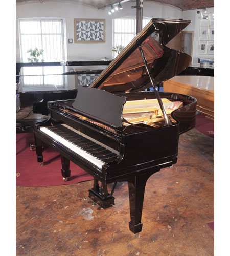 Rebuilt 1922, Steinway Model O grand piano has a black gloss case and brass fittings
